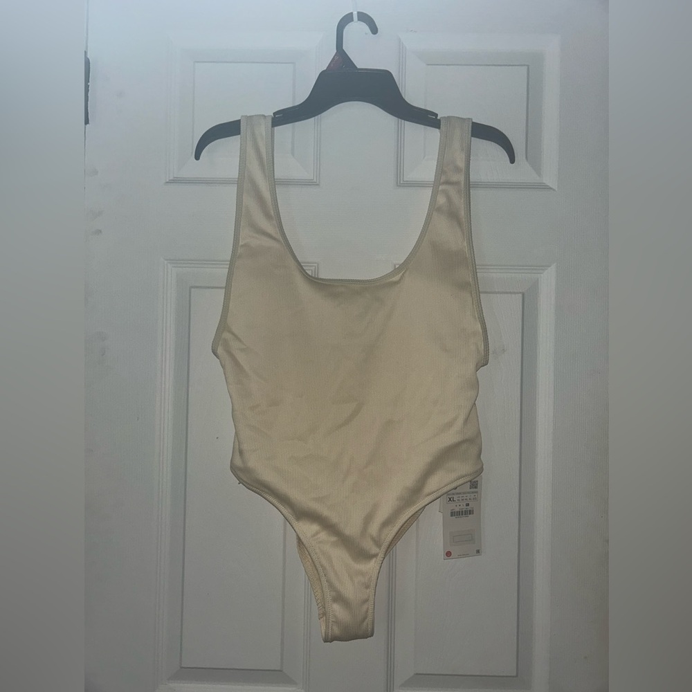 Zara Cream Ribbed One-Piece Swimsuit